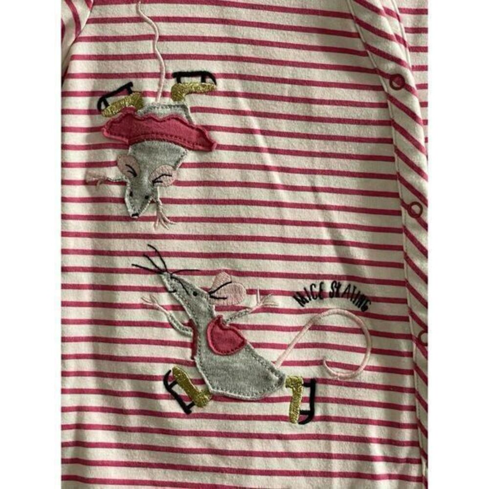 Joules Clothing Pink White Striped Plays it Baby Girl Size 3-6 M Mice Skating - Picture 2 of 5